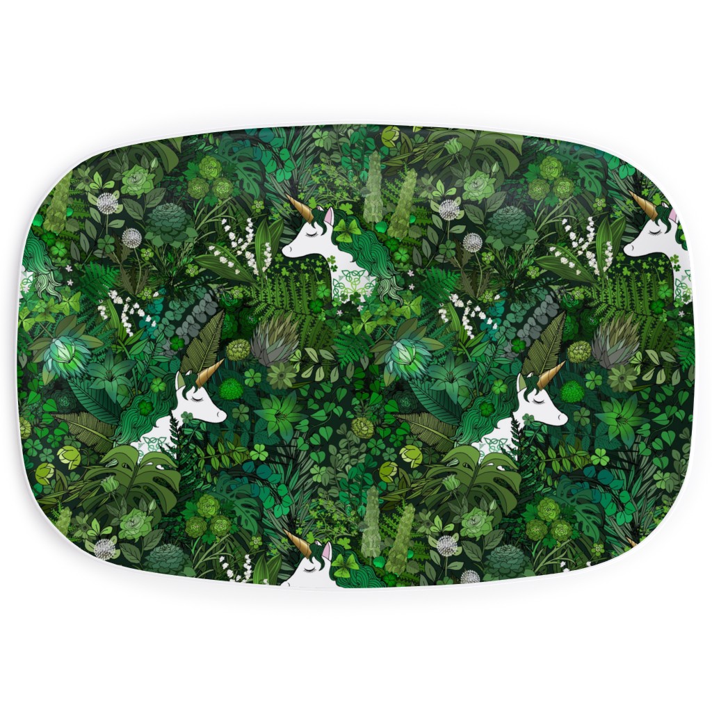 Irish Unicorn in a Green Garden Serving Platter, Green