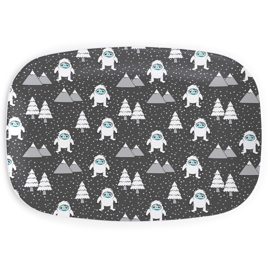Yetti Tree Mountains - Gray Serving Platter, Gray, Gray
