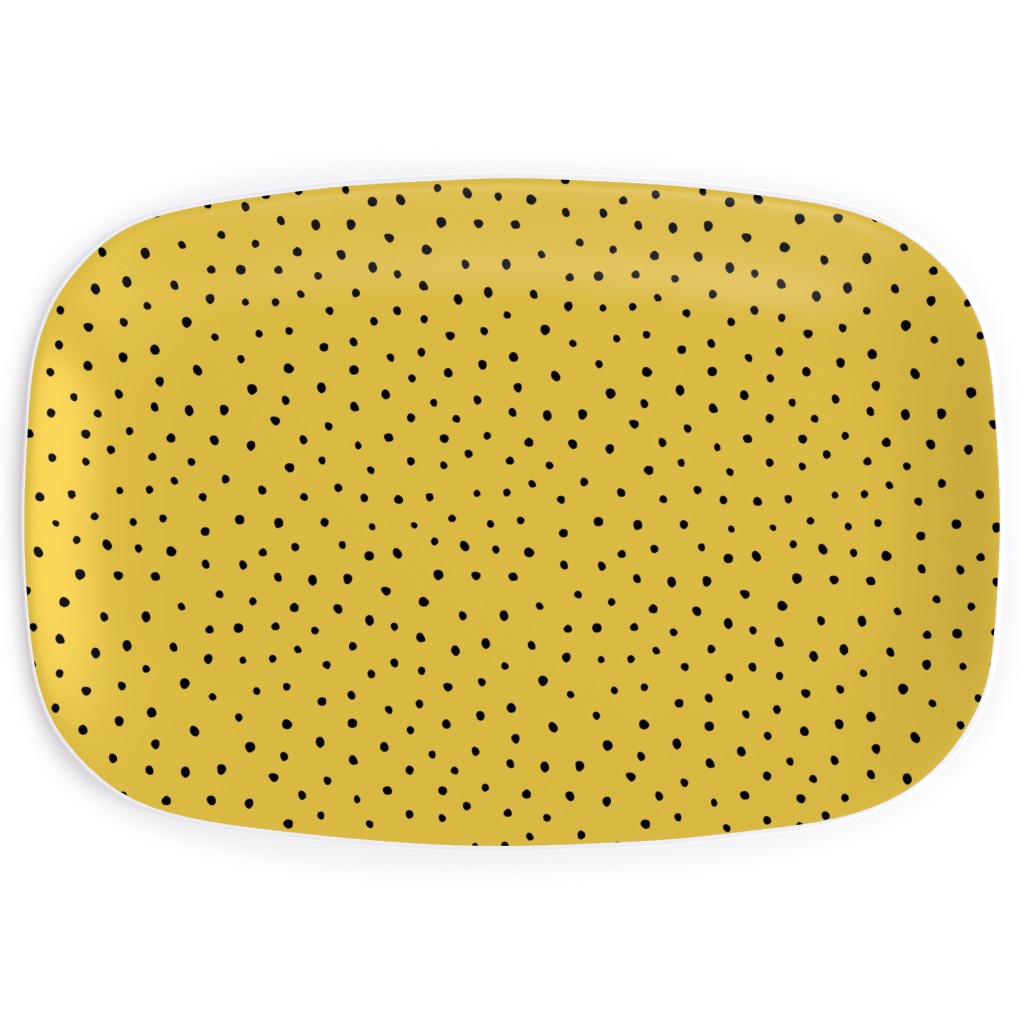 Minimal Dots - Abstract Rain Drops - Black and Yellow Serving Platter, Yellow, Classic Yellow