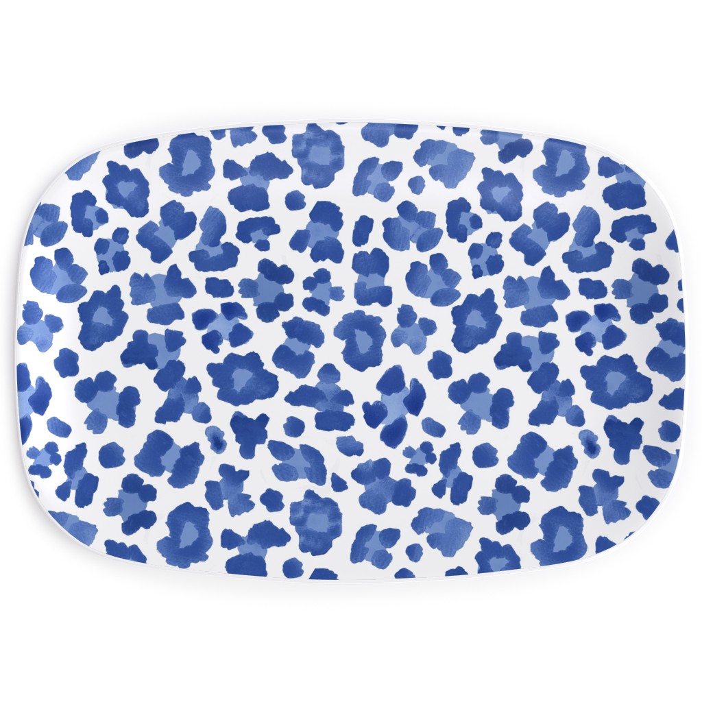 Leopard Print - Blue and White Serving Platter, Blue