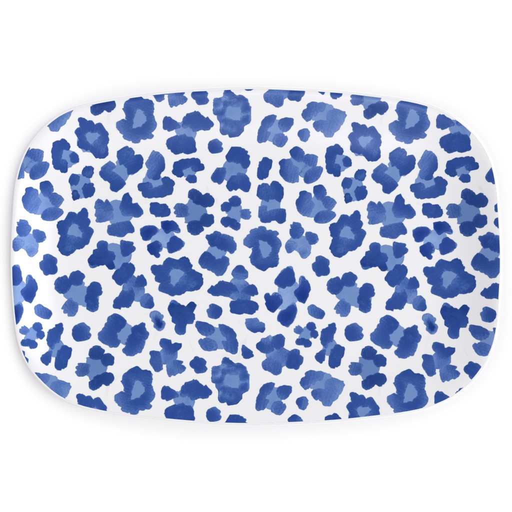 Leopard Print - Blue and White Serving Platter, Blue