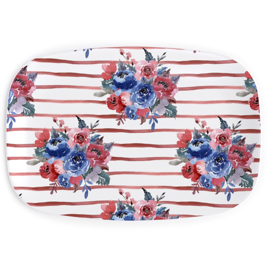 Freedom Florals With Red Stripes - Multi Serving Platter, Red