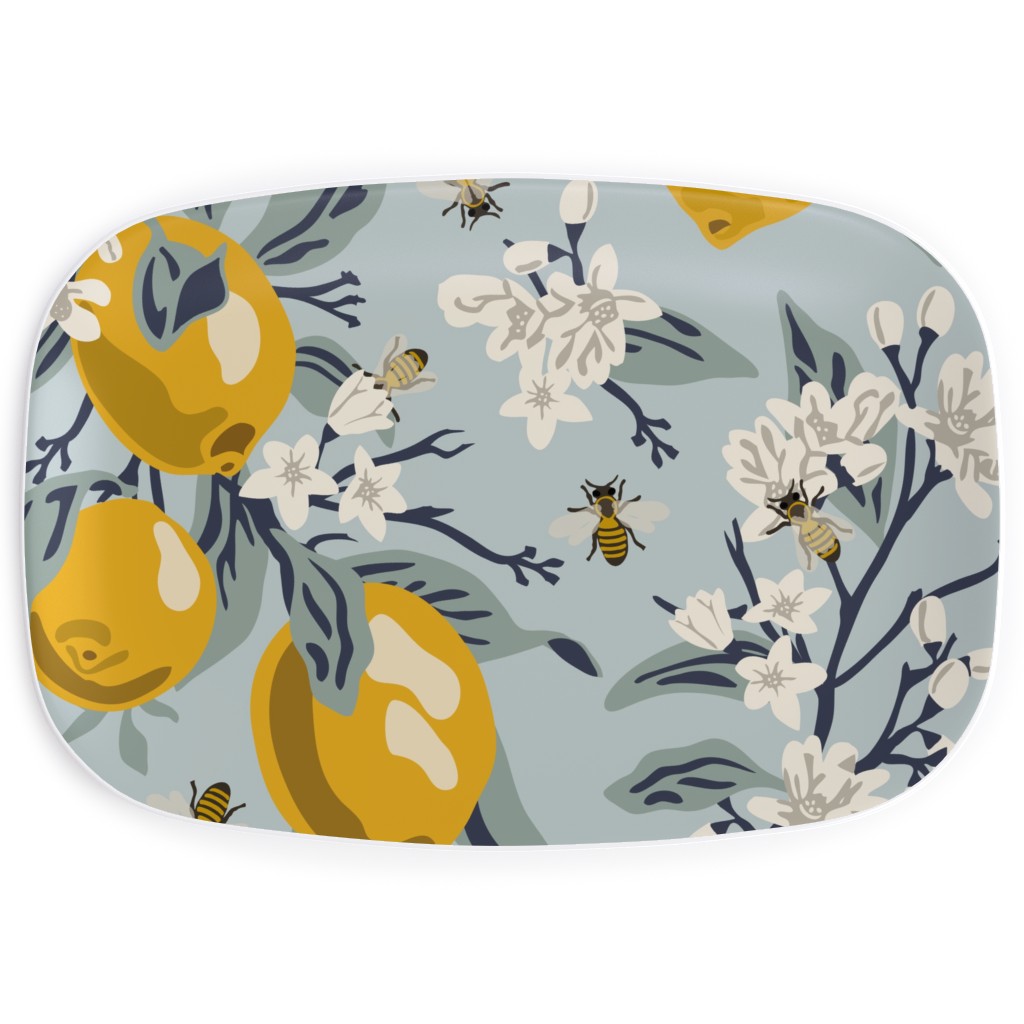 Bees & Lemons Serving Platter, Blue, Celeste