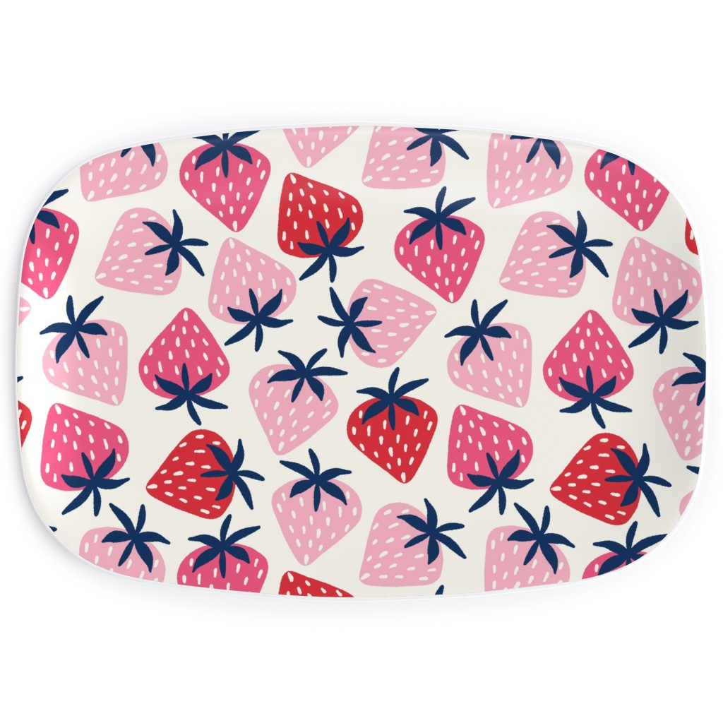 Strawberries - Pink on White Serving Platter, Pink