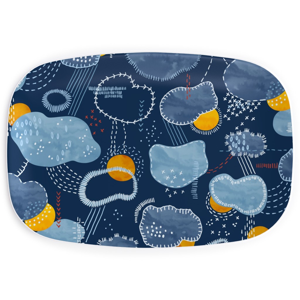 Shashiko Spring Clouds - Blue Serving Platter, Blue