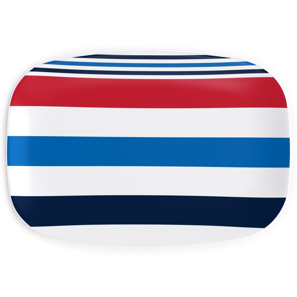 Horizontal Stripes - Red White and Blue Serving Platter, Red
