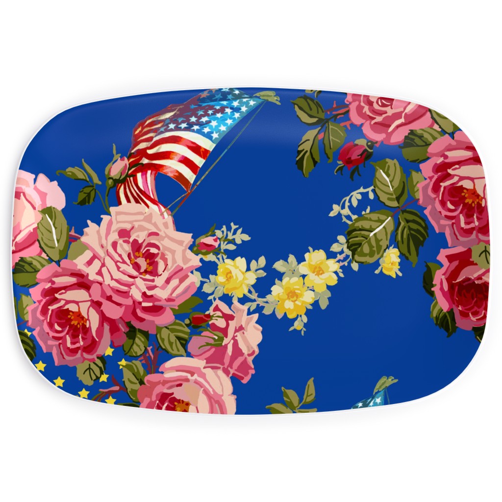 Americana Summer Roses - Blue Serving Platter, Blue, True Blue