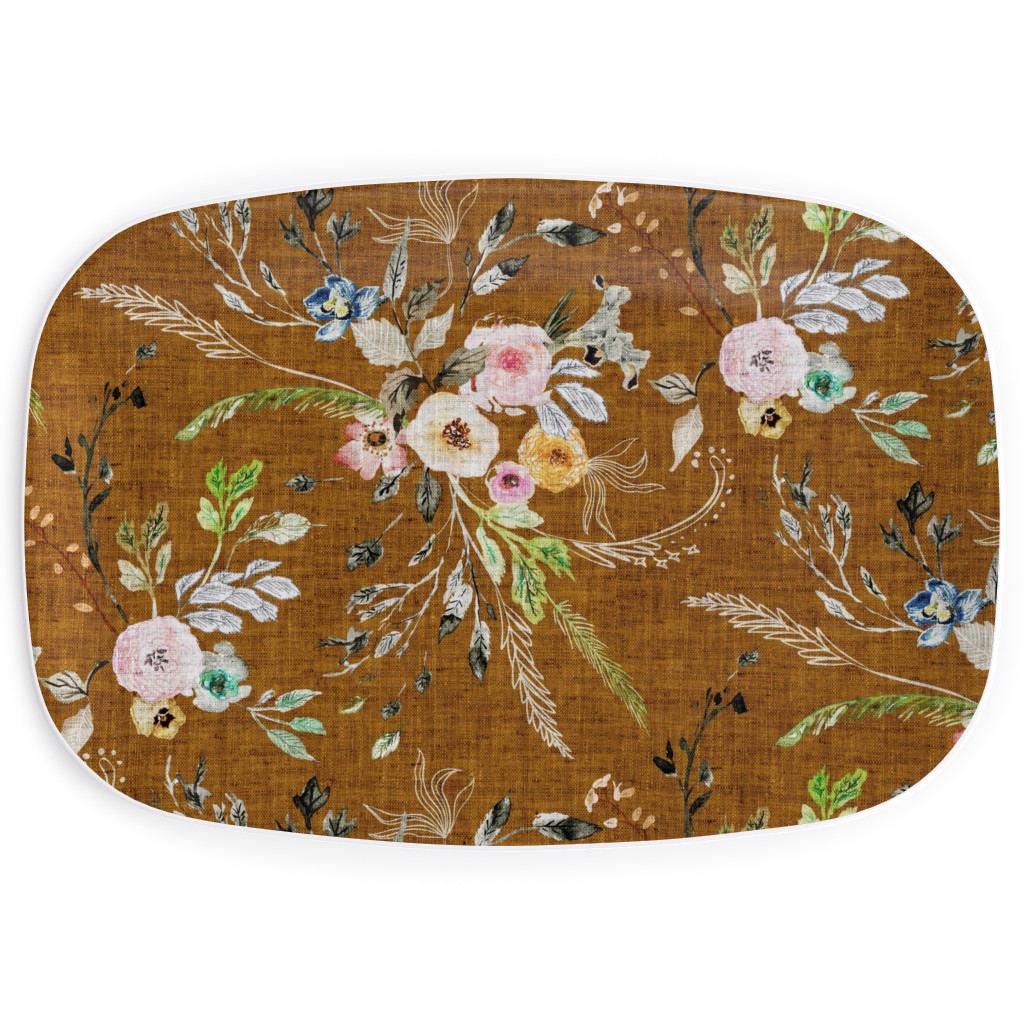 La Boheme Floral - Russet Serving Platter, Brown, Brown