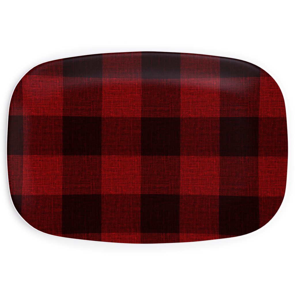 Linen Look Gingham Lumberjack - Red, Black Serving Platter, Red