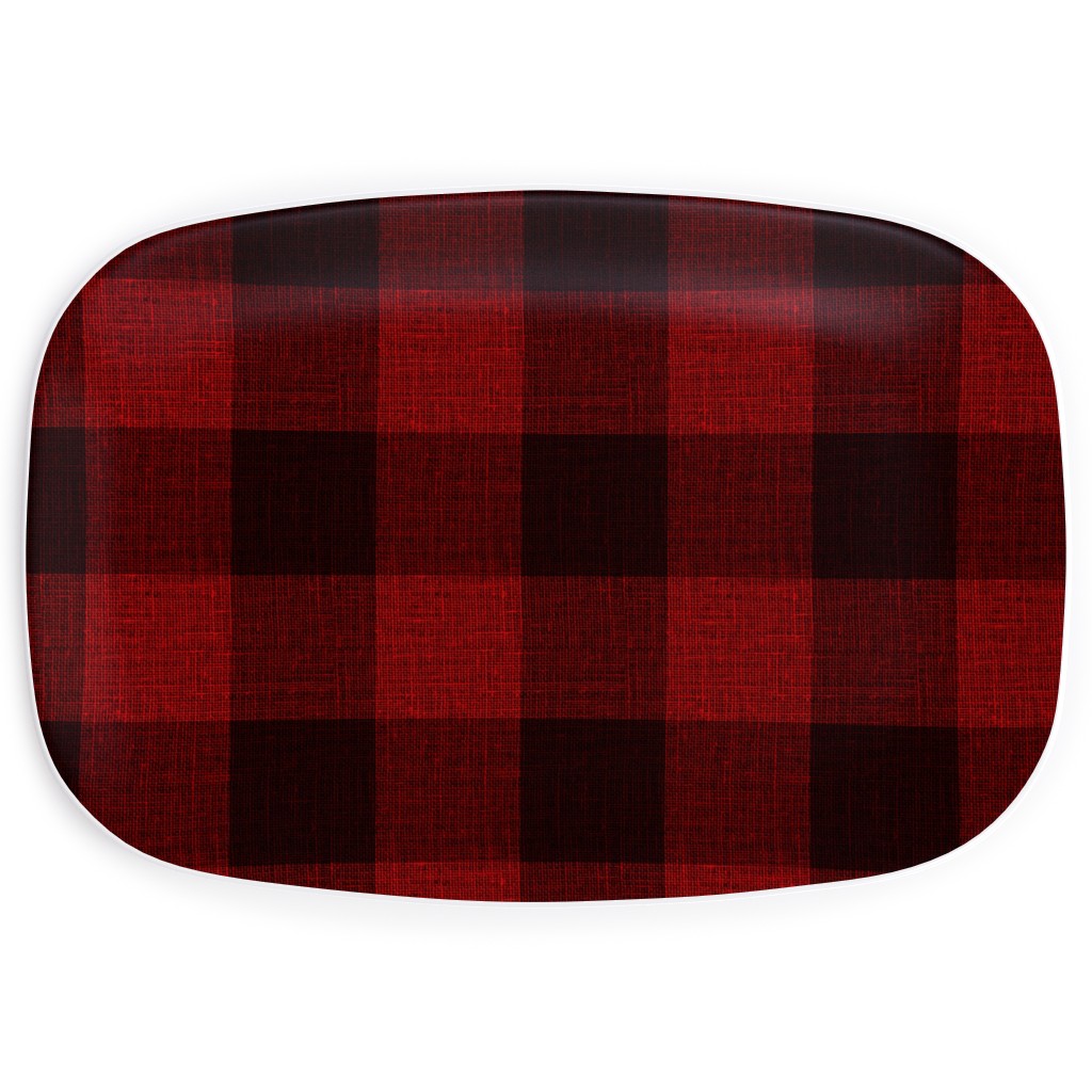 Linen Look Gingham Lumberjack - Red, Black Serving Platter, Red, Red