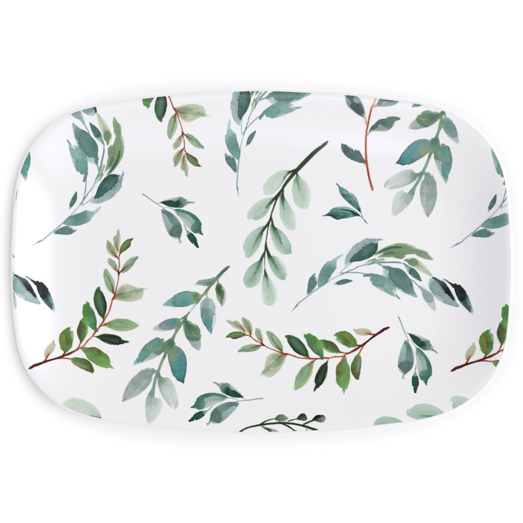 Paprika Floral Greenery Leafs - Green Serving Platter, Green