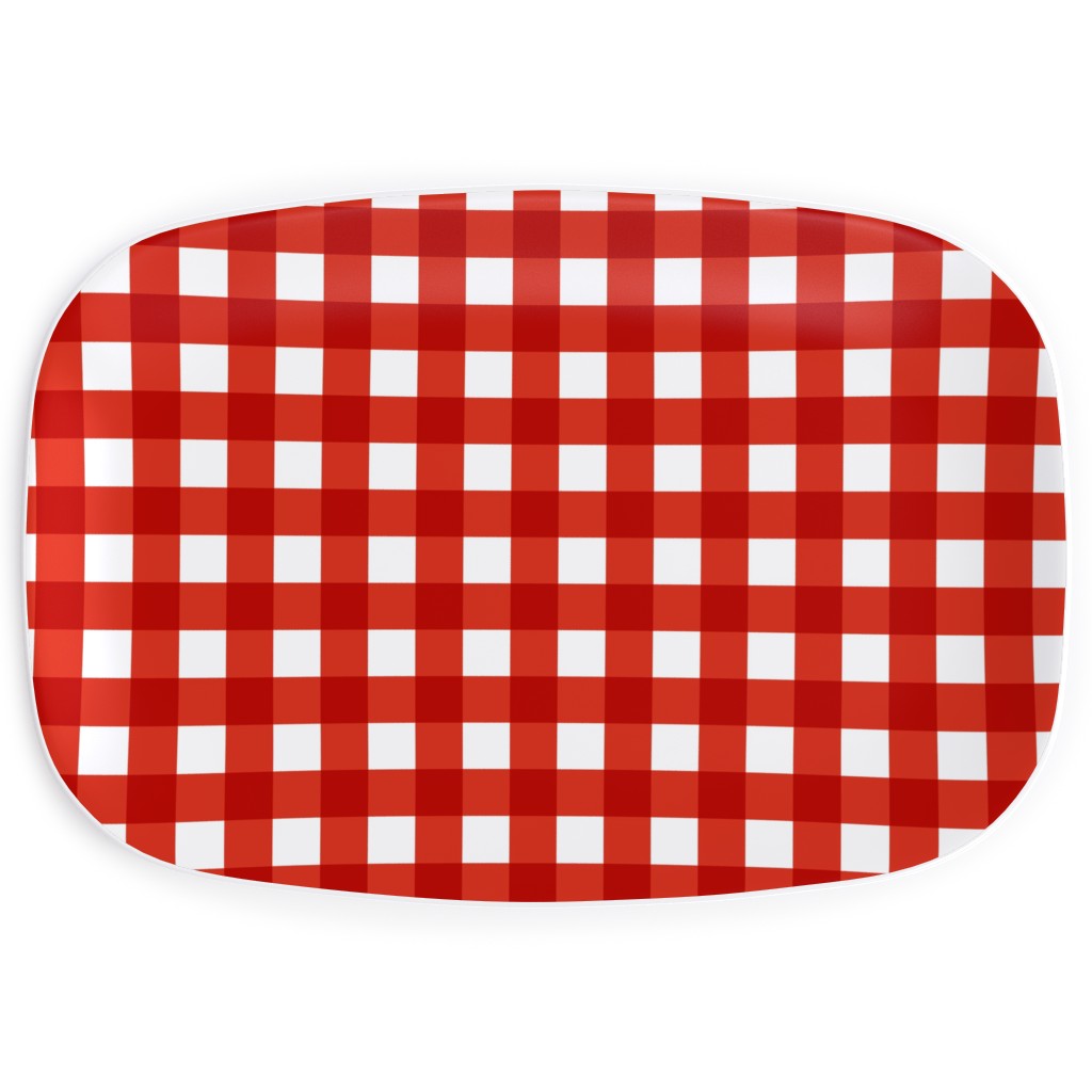 Gingham Plaid Check Serving Platter, Red