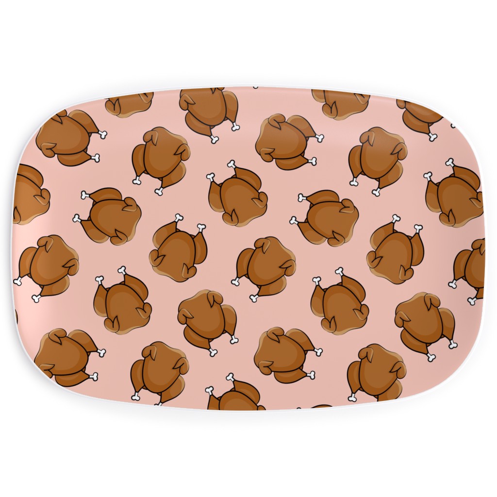 Thanksgiving Day Turkey Toss Serving Platter, Pink, Beige