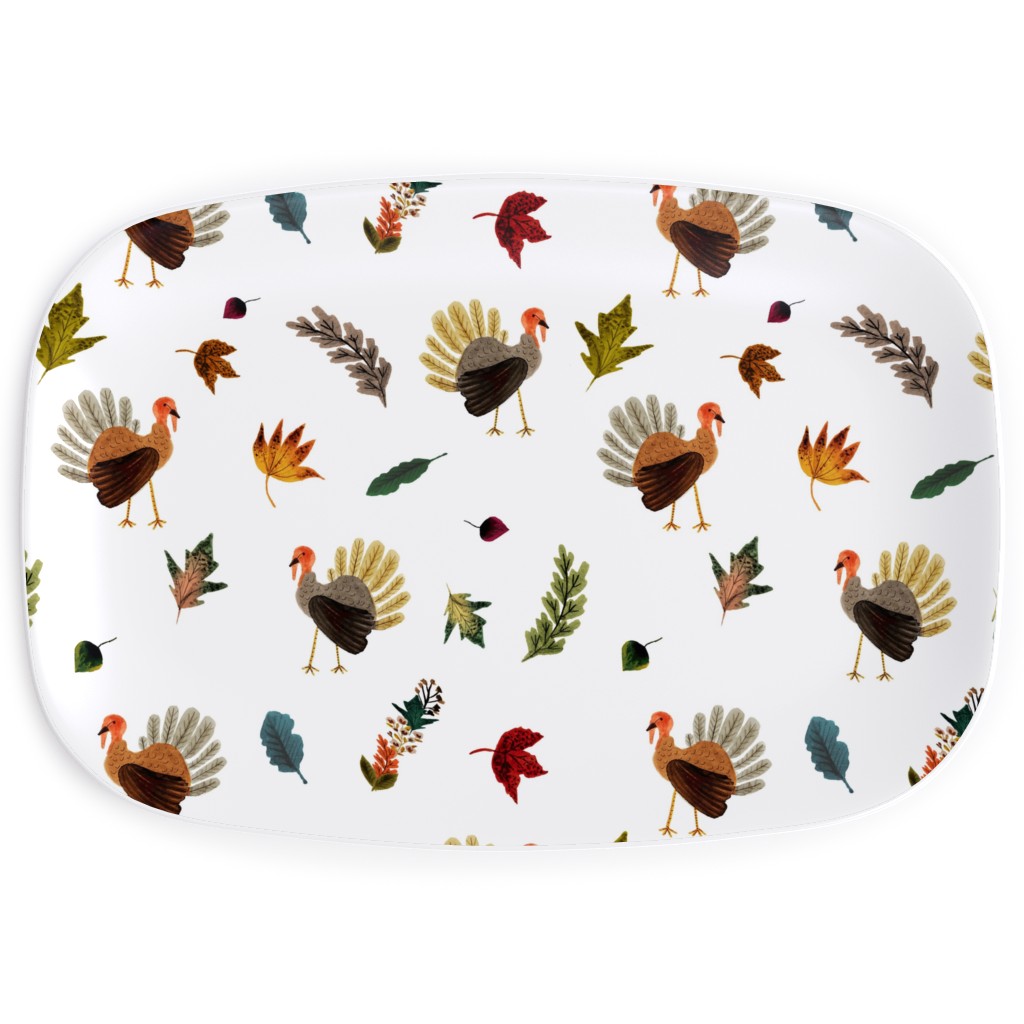 Fall Thanksgiving Turkeys on White Serving Platter, White