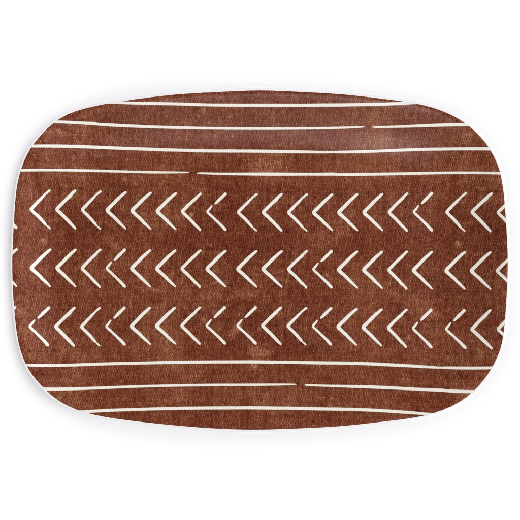 Arrow Stripes Mud Cloth Modern Serving Platter, Brown