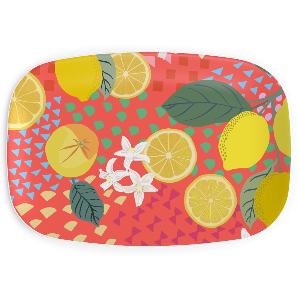 Lemon Flower Branches and Pop - Pink Serving Platter, Pink