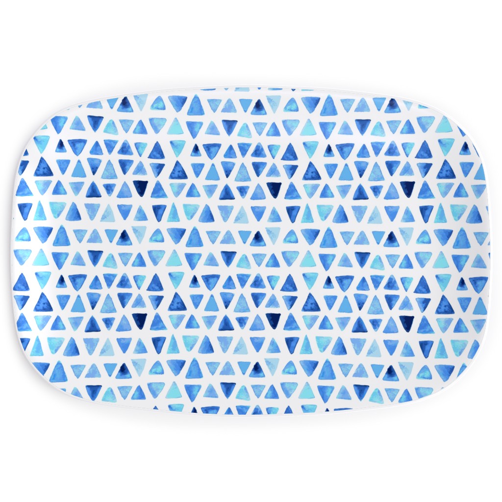 Watercolor Triangles - Blue Serving Platter, Blue