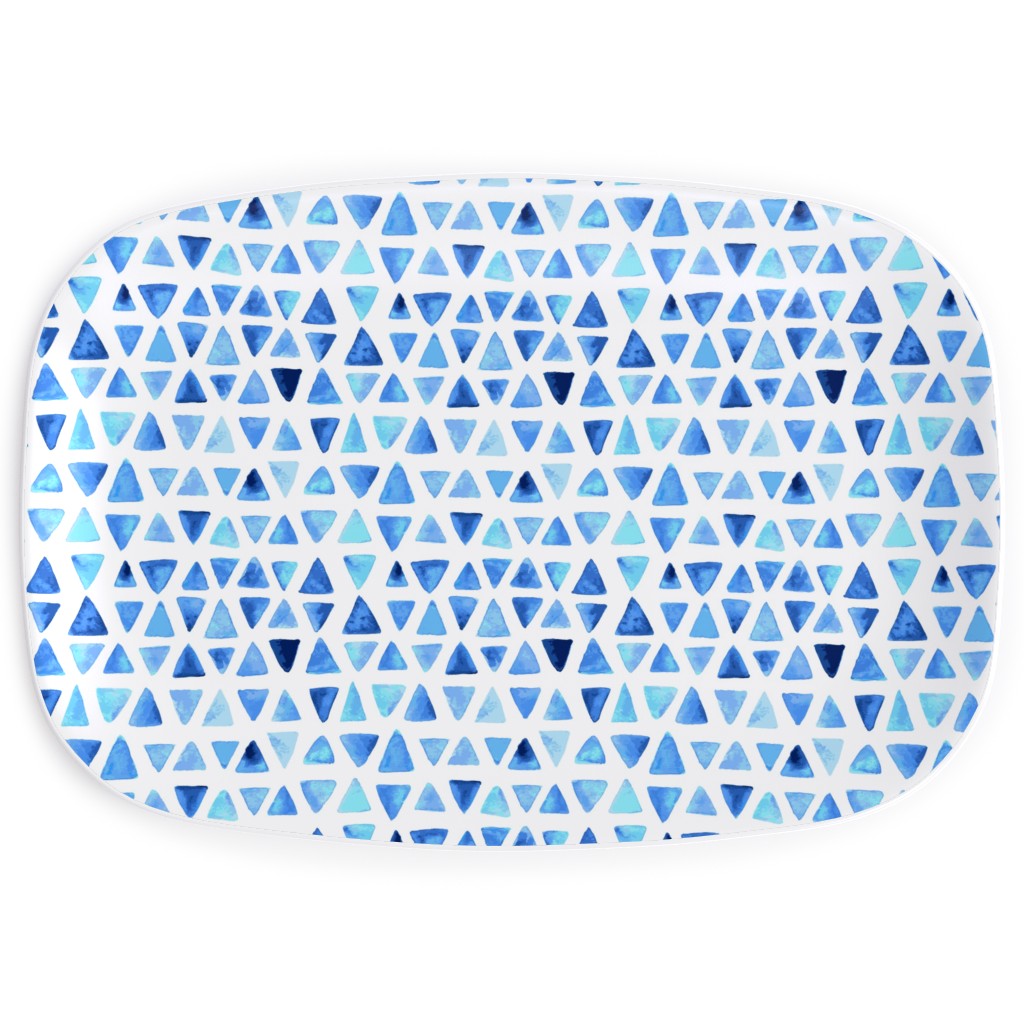 Watercolor Triangles - Blue Serving Platter, Blue, True Blue