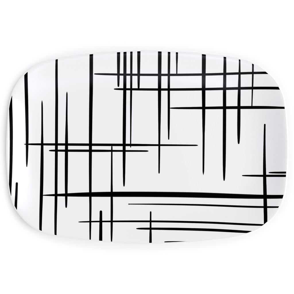Abstract Line Pattern Serving Platter, White, White