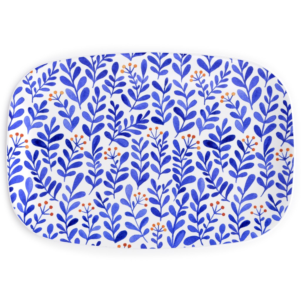 Leaves - Blue Serving Platter, Blue, True Blue