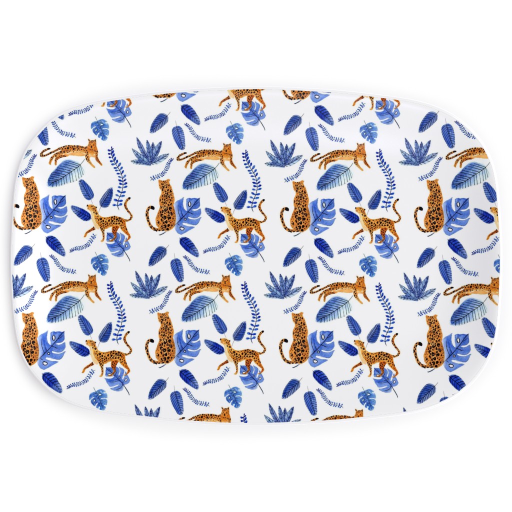 Leopard Tropical Exotic - Blue Serving Platter, Multicolor