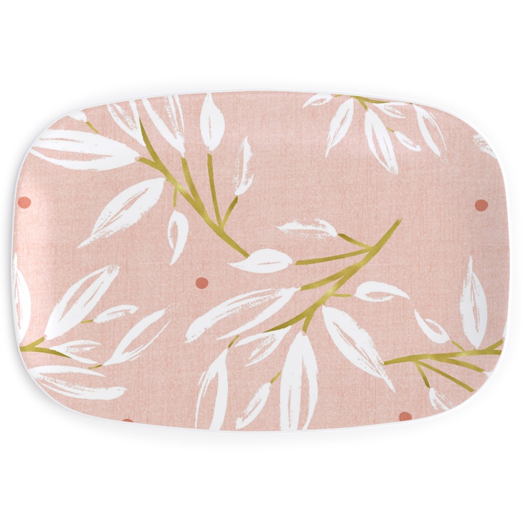 Zen - Gilded Leaves - Blush Pink Large Serving Platter, Pink