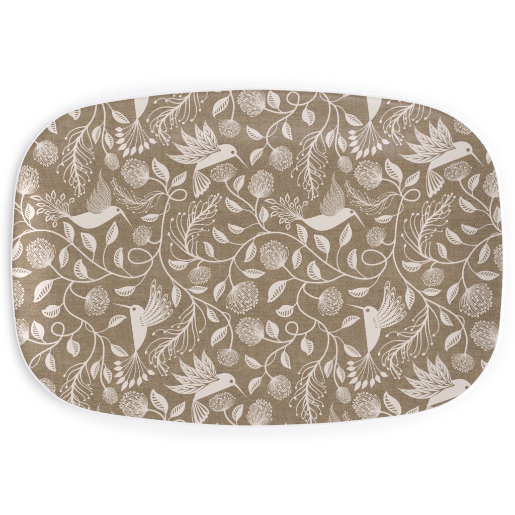 Papercutting Floral and Hummingbirds - Neutral Serving Platter, Beige, Pearl