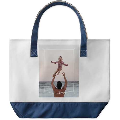 Love Border Large Tote, Navy, Photo Personalization, Large Tote, White
