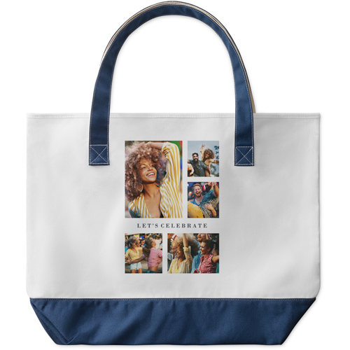 Caption Gallery of Five Large Tote, Navy, Photo Personalization, Large Tote, Multicolor, multi