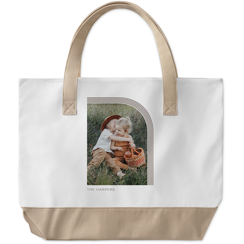 Arched Border Large Tote, Beige, Photo Personalization, Large Tote, Brown