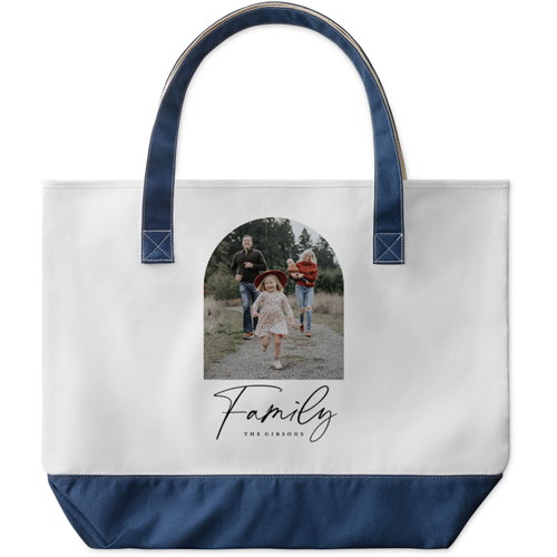 Family Arch Large Tote, Navy, Photo Personalization, Large Tote, White