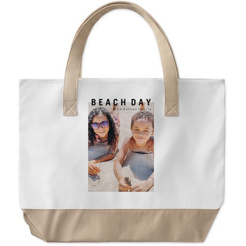 Tile Frame Large Tote, Beige, Photo Personalization, Large Tote, White