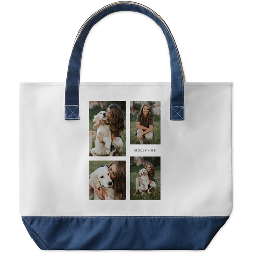 Caption Gallery Of Four Large Tote, Navy, Photo Personalization, Large Tote, Multicolor