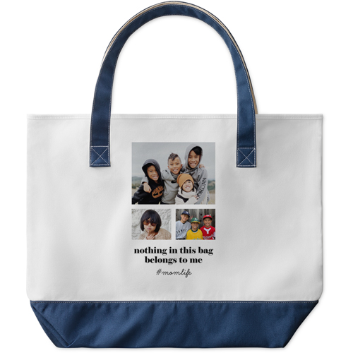 Gallery of Three Text Large Tote, Navy, Photo Personalization, Large Tote, Multicolor