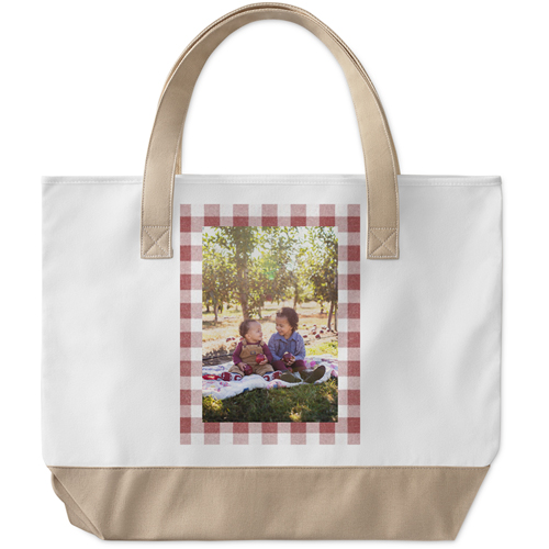 Border Gallery of One Large Tote, Beige, Photo Personalization, Large Tote, Multicolor
