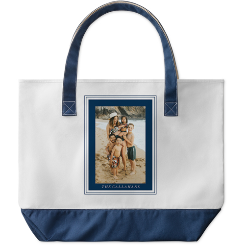 Nautical Stripes Large Tote, Navy, Photo Personalization, Large Tote, Blue