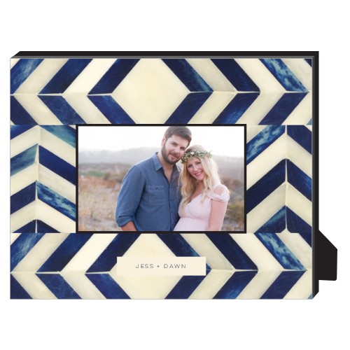 Blue Chevron Bone Personalized Frame, - No photo insert, 8x10, Blue