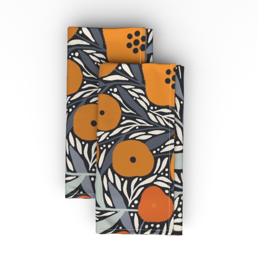 Eloise Floral - Orange Cloth Napkin, Longleaf Sateen Grand, Orange