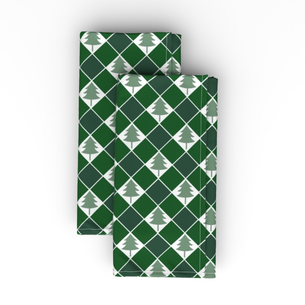 Christmas Tree Checkers - Green Cloth Napkin, Longleaf Sateen Grand, Green