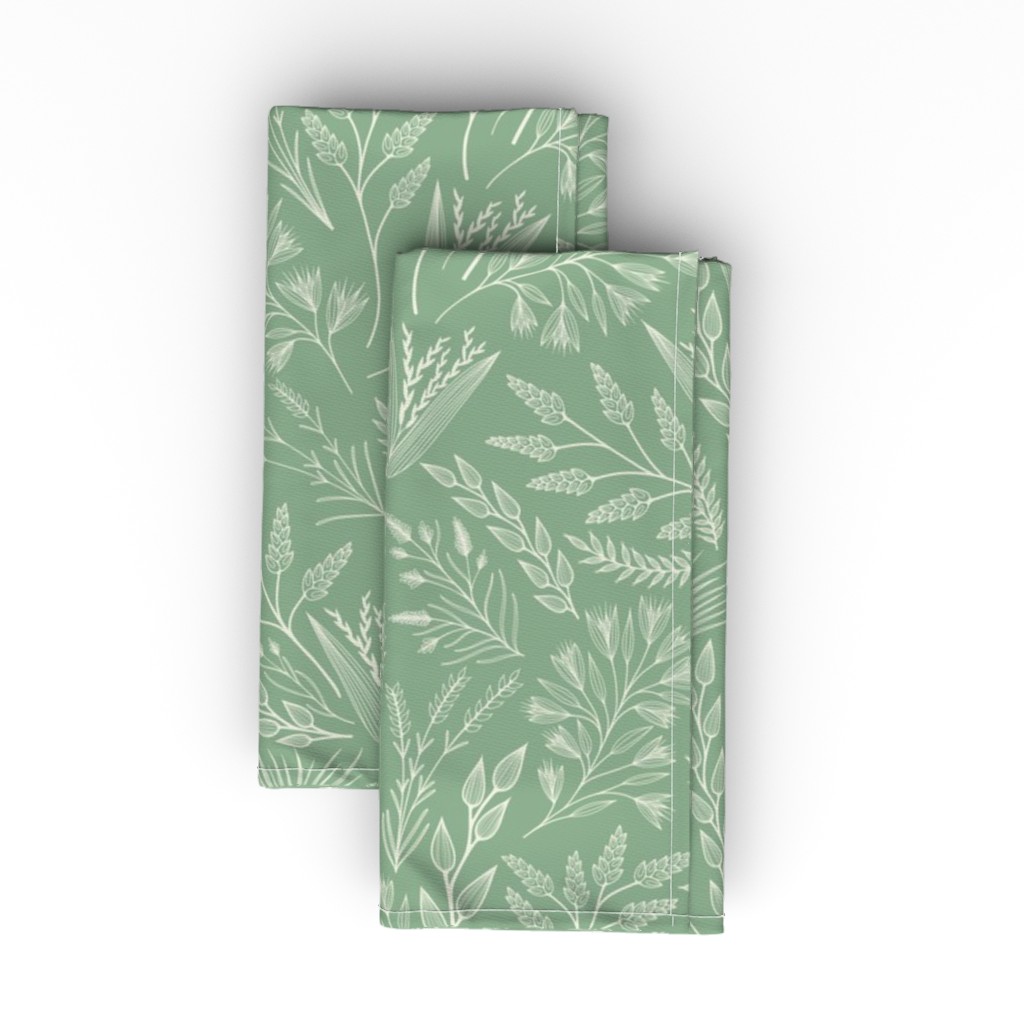 Wild Grasses - Green Cloth Napkin, Longleaf Sateen Grand, Green