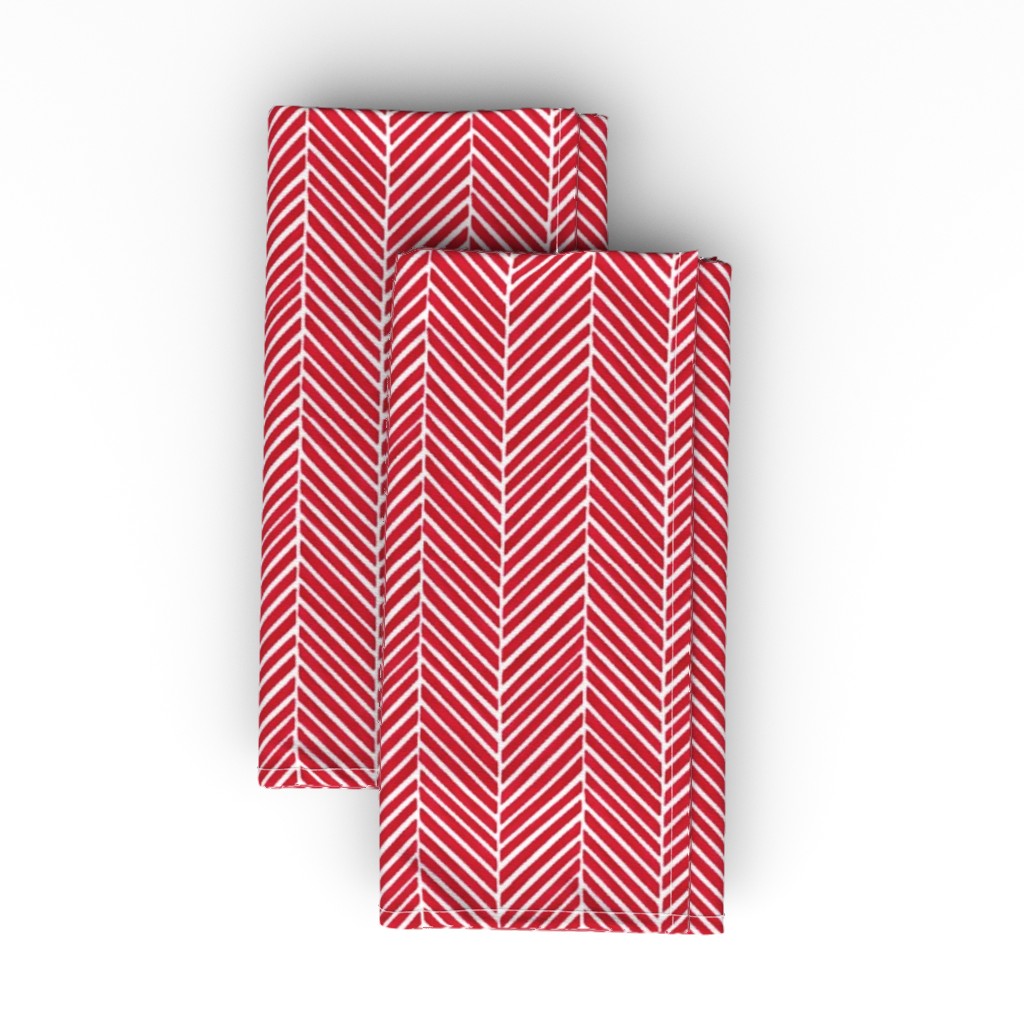 Herringbone - Red & White Cloth Napkin, Longleaf Sateen Grand, Red
