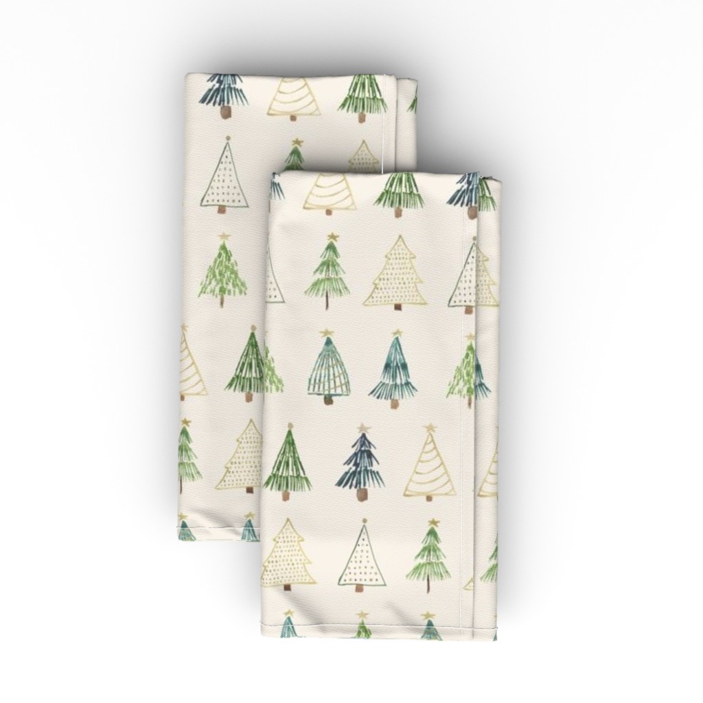 Boho Christmas Trees - Beige Cloth Napkin, Longleaf Sateen Grand, Beige