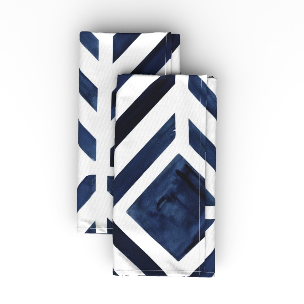 Geo Stripe - Indigo Cloth Napkin, Longleaf Sateen Grand, Blue