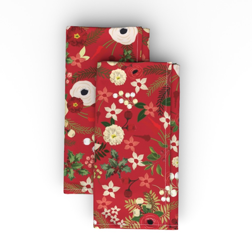 Vintage Floral Cloth Napkin, Longleaf Sateen Grand, Red