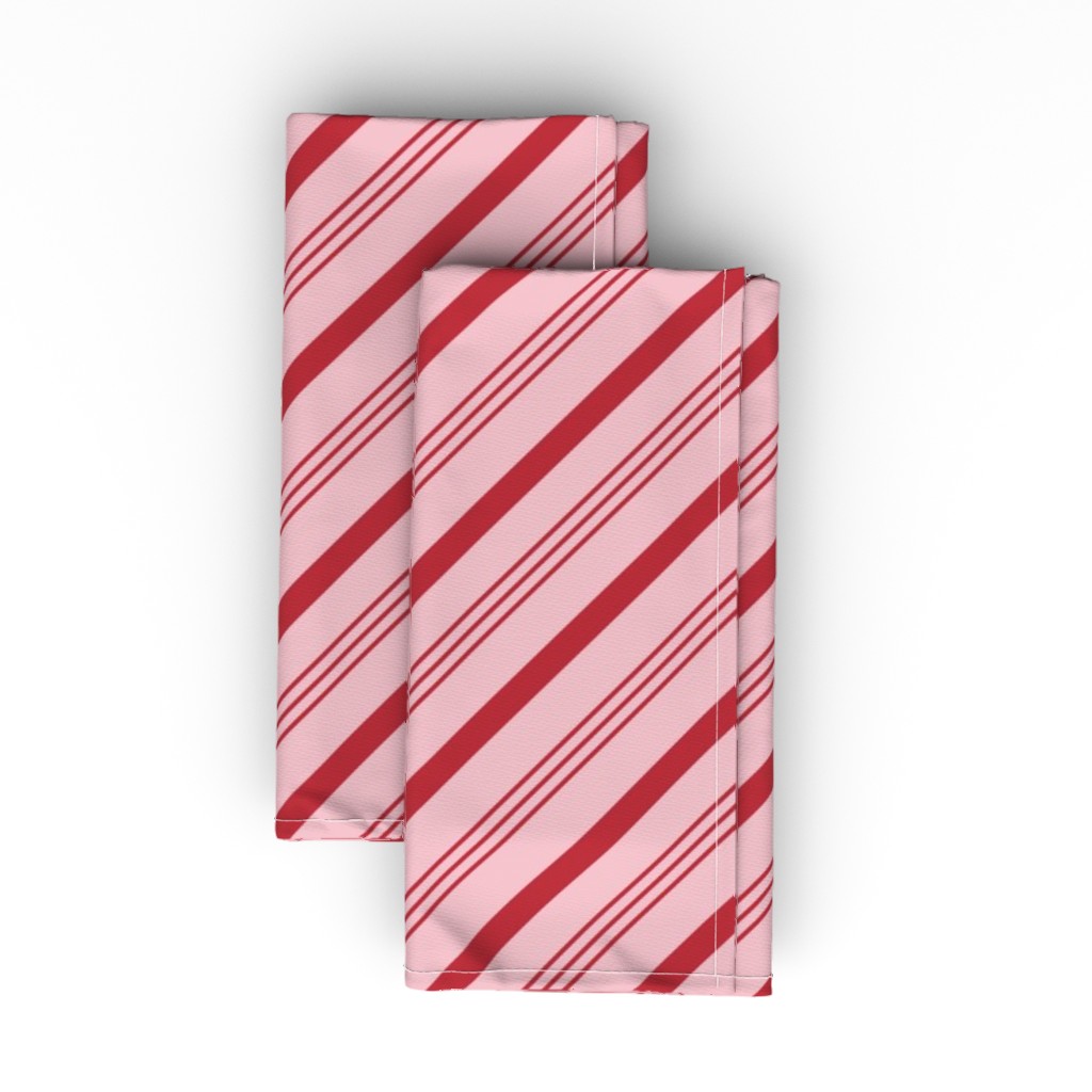 Holiday Candy Cane Stripes - Red on Pink Cloth Napkin, Longleaf Sateen Grand, Pink