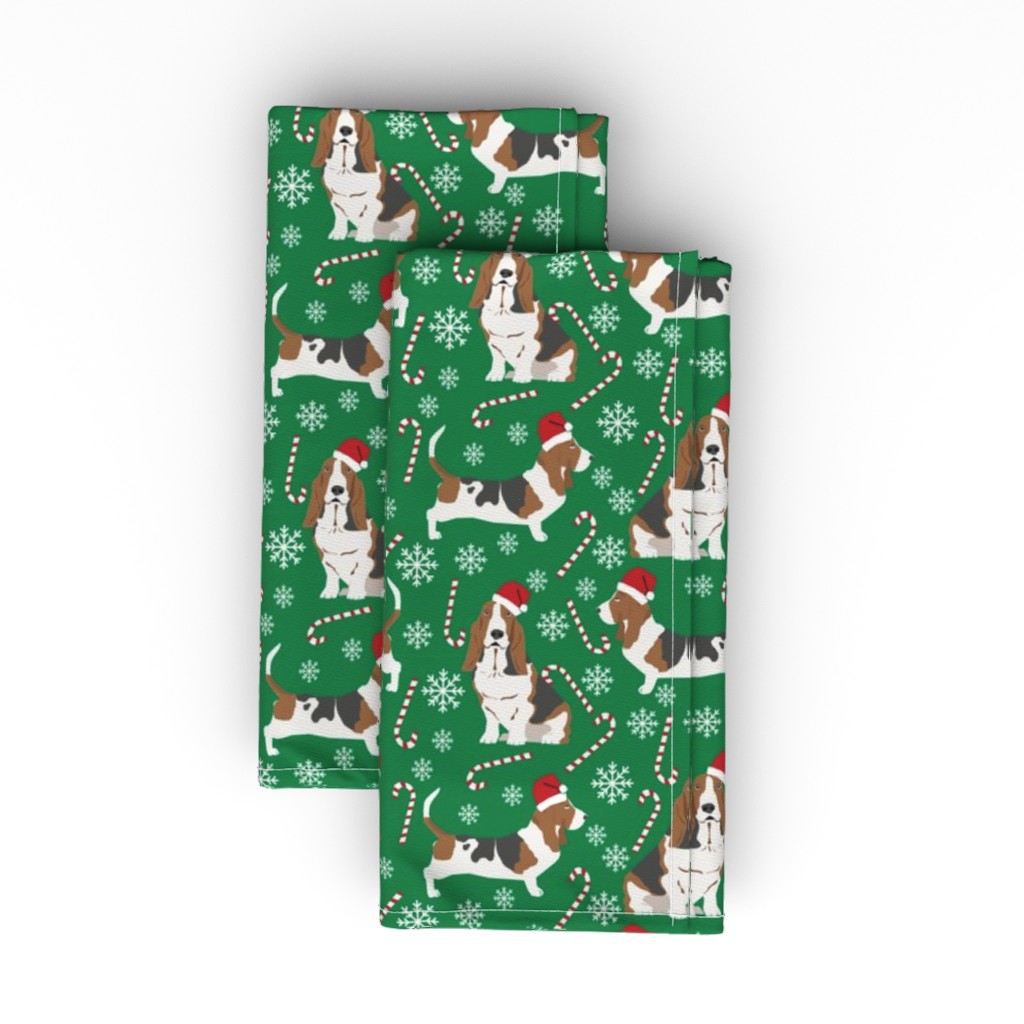 Basset Hound Christmas Cloth Napkin, Longleaf Sateen Grand, Green