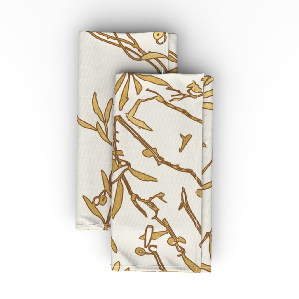 Branches Toile Chinoiserie - Gold on Ivory Cloth Napkin, Longleaf Sateen Grand, Beige