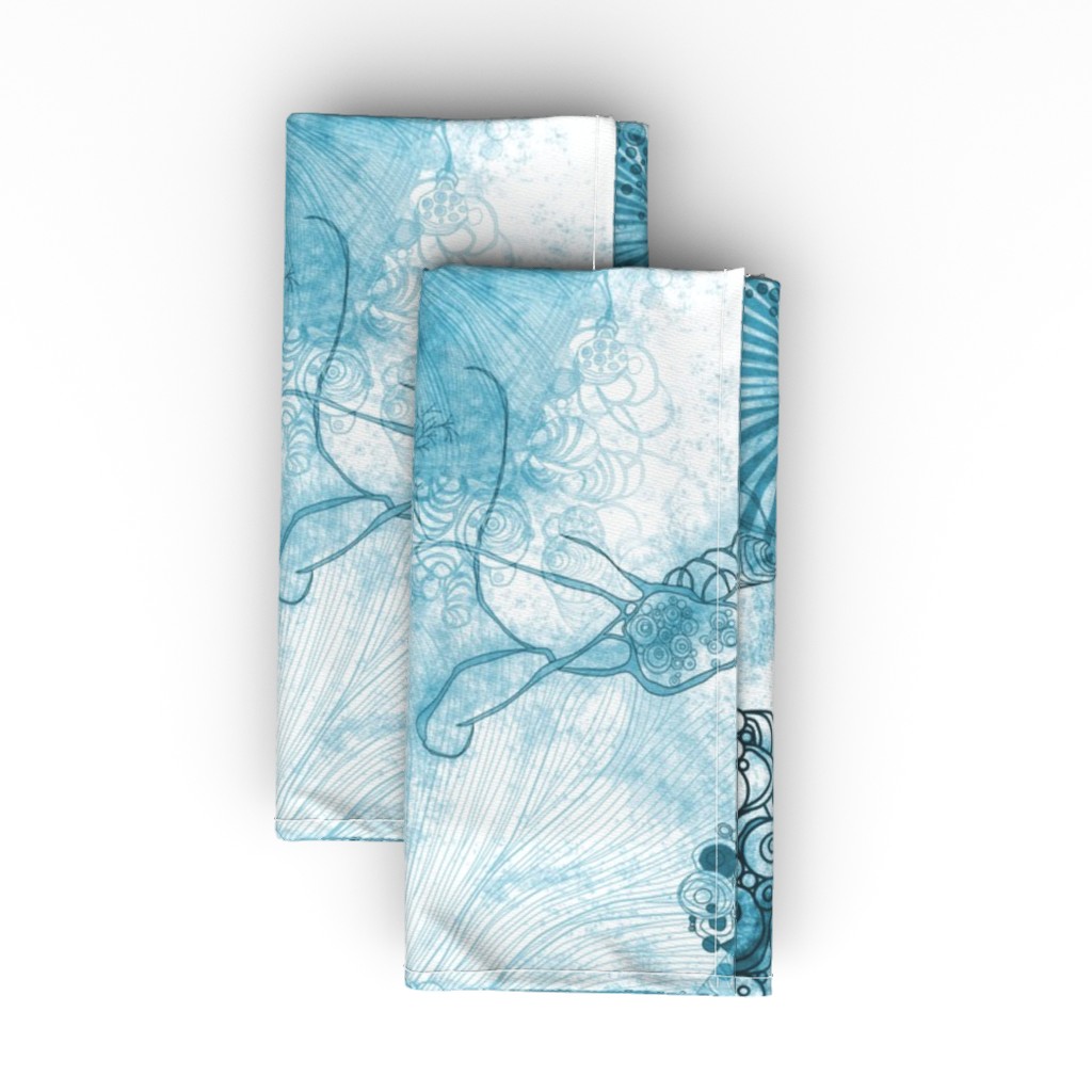 Dreamy Whimsical Watercolor - Blue Cloth Napkin, Longleaf Sateen Grand, Blue