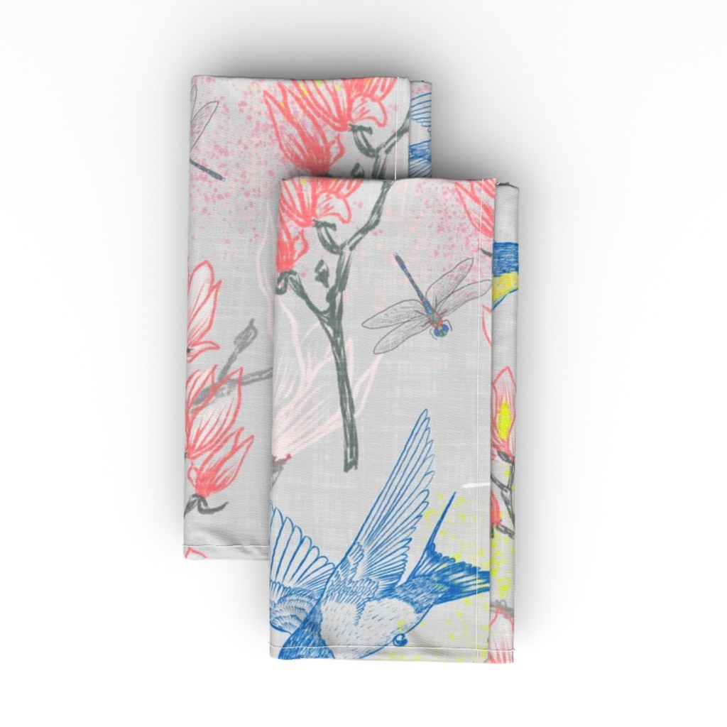 Swallows and Magnolias - Multi Cloth Napkin, Longleaf Sateen Grand, Multicolor