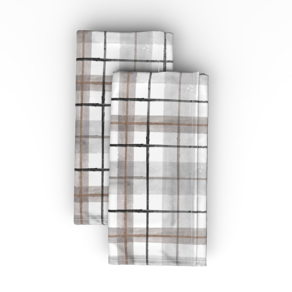 Tartan - Gray and White Cloth Napkin, Longleaf Sateen Grand, Beige